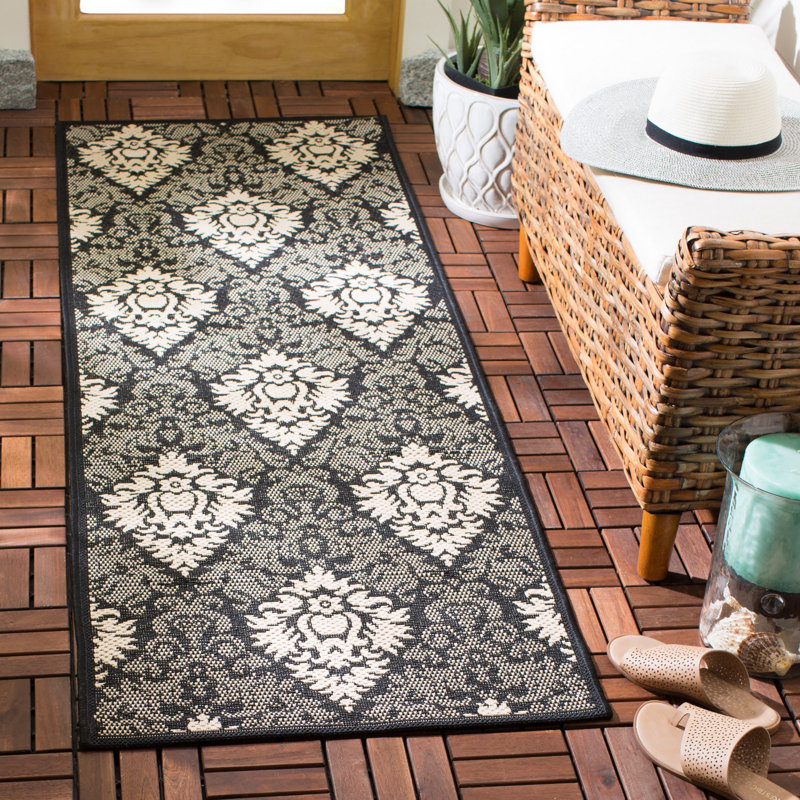 Tapis intérieur / extérieur floral / ivoire Arneshia, Tapis de couloir 2 pi 3 po x 6 pi 7 po