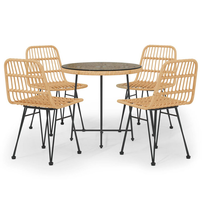 Kynadie vidaXL Bistro Set Outdoor Patio Balcony Table and Chairs Rattan Look 5 Piece, Brown
