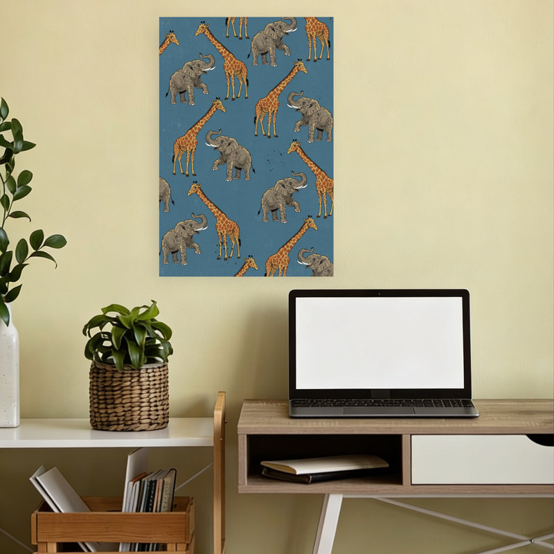 «Playful Safari Animals», art mural contemporain, 18" H x 12" W