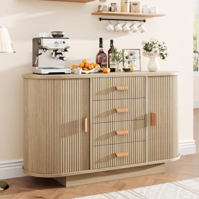 Modern Fluted Sideboard Buffet Cabinet with Storage, Wood Modern 47" Kitchen Storage Cabinet Buffet Table Coffee Bar with Doors for Living Room Dining