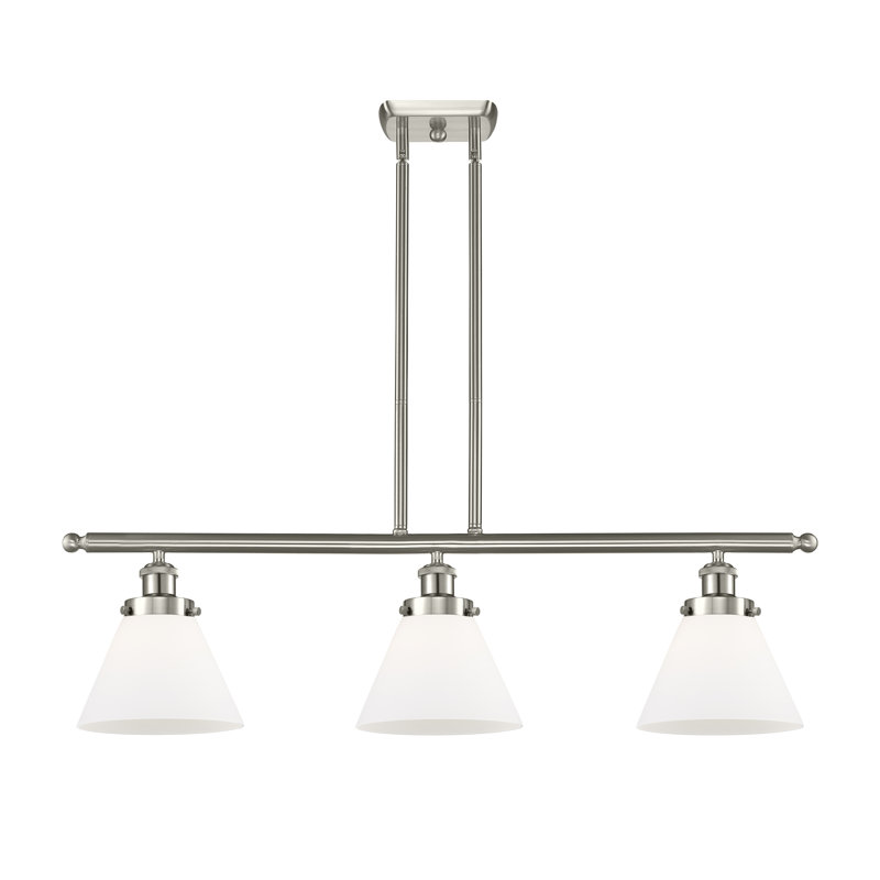 Luminaire suspendu linéaire à 3 lumières pour îlot de cuisine Gwinnett, Blanc mat, Ampoule non incluse, Nickel satiné brossé