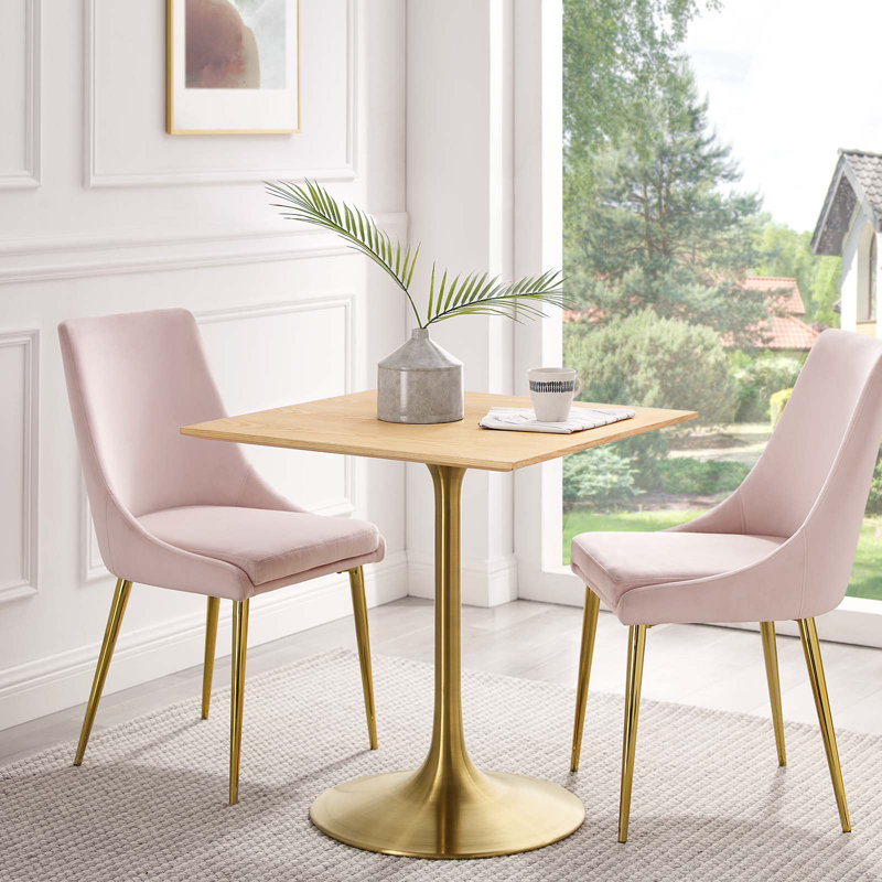 Lippa Dining Table by Modway, Natural, Gold, 24" L x 24" W
