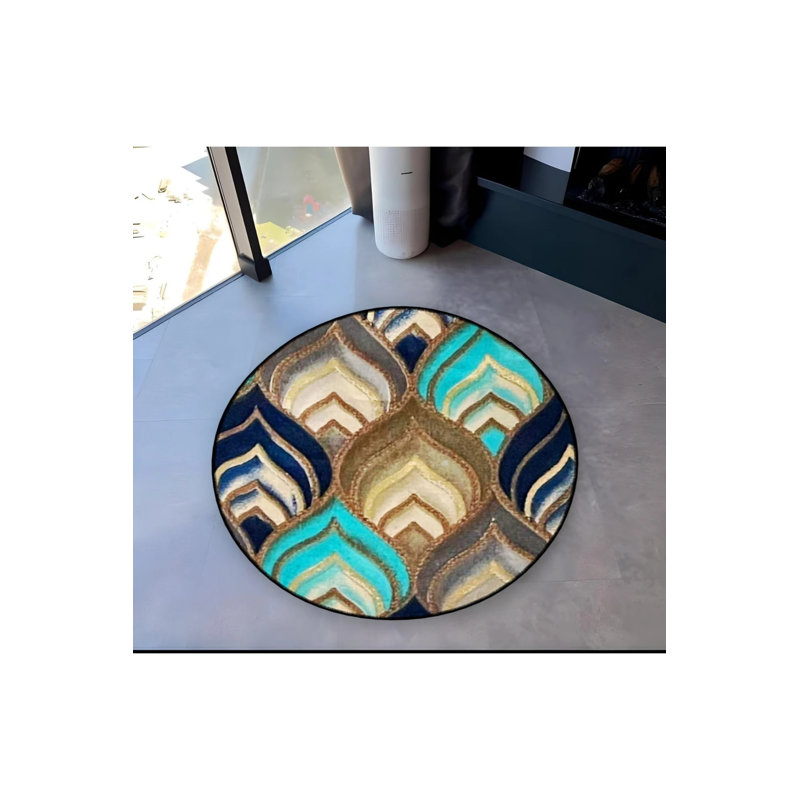 Multicolored Suzani Motif Patterned Round Woven Base Vintage Decorative Carpet, Round 2'8"