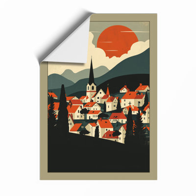 Mountain Valley Town Art Deco - Framed Print