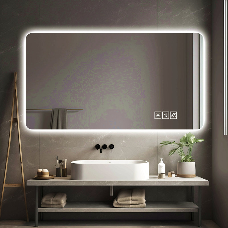Wall Mounted LED Lighting Mirror/Bathroom Mirror/Full-Length Mirror/Makeup Mirror, Three Color Lighting+Dimming+IP44 Waterproof+Anti Fog+Touch Switch 24 × 48 Inches
