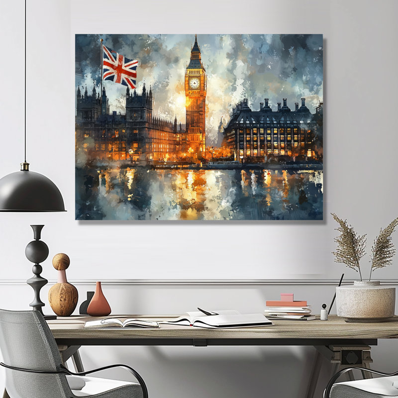 London Big Ben Landscape Glow II - London, art mural, H 12 po x l 20 po, Toile tendue, Ne s’applique pas