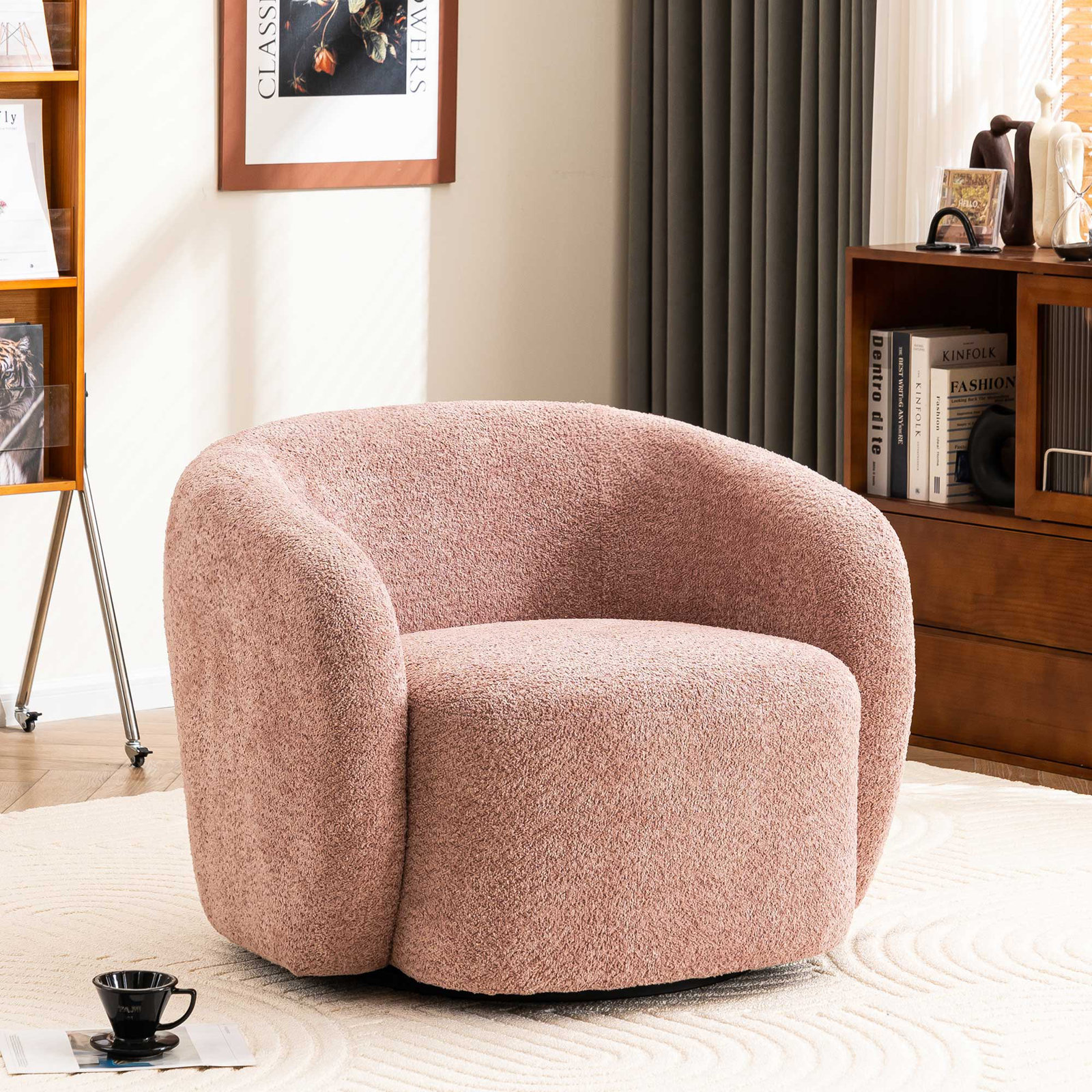 Munehito Upholstered Swivel Barrel Chair, Pink
