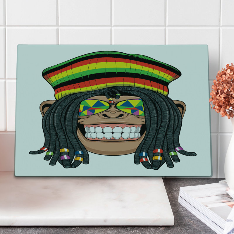 Ambesonne Monkey Cutting Board Large Size Hippie Animal Multicolor