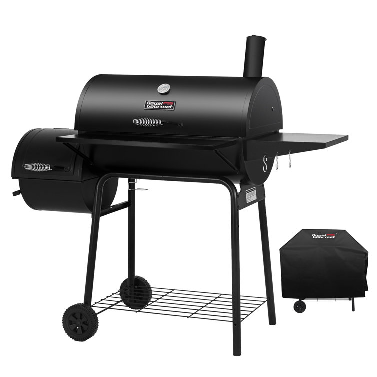 Outsunny - Barbecue à charbon - BBQ grill sur pied avec couvercle,  roulettes - étagère, 3 crochets, 3 ustensiles, 2 grilles - acier émaillé  noir