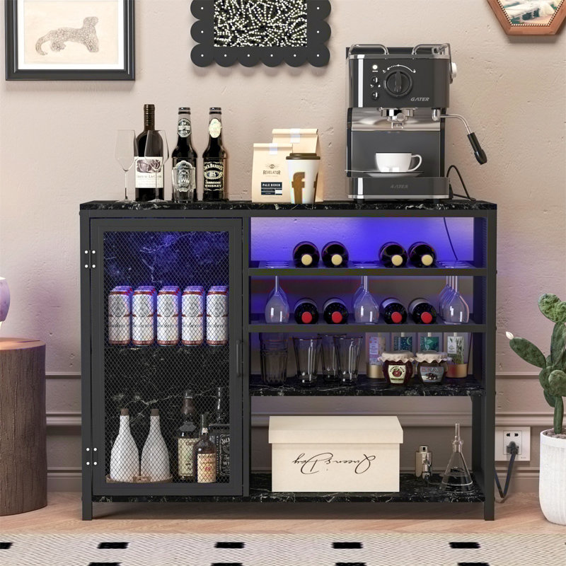 Buffet de bar avec porte-bouteilles et porte-verres à pied, Noir, noir, noir, noir