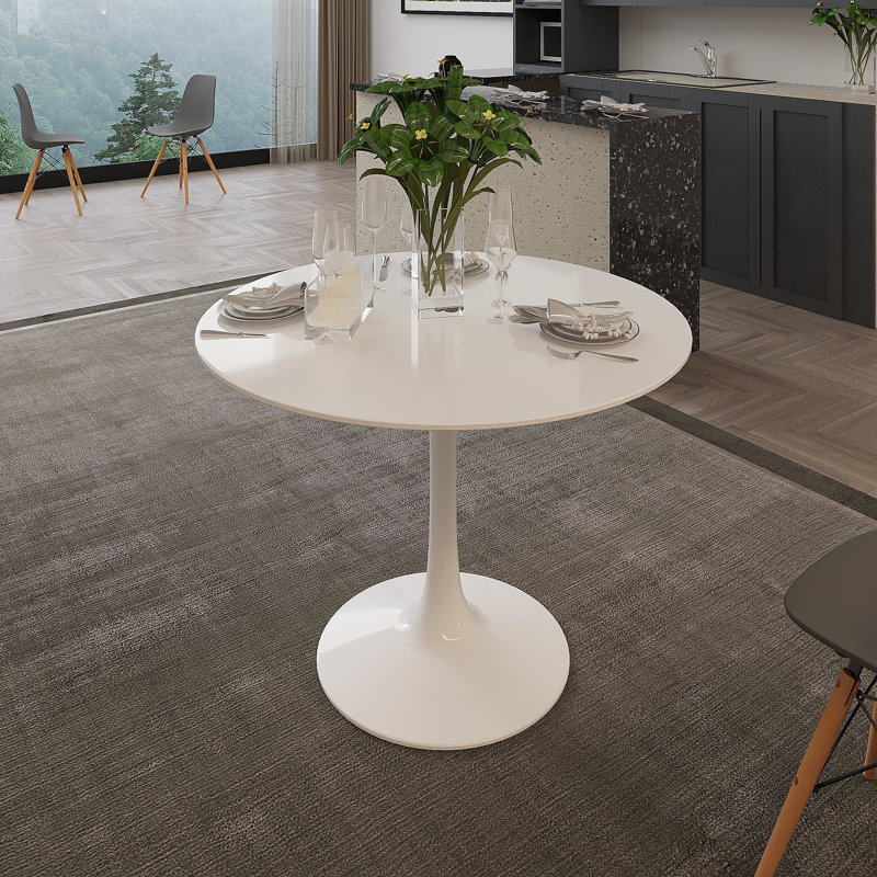 Table de salle à manger / table basse moderne Shrivastava Mid Century, H 29,5 po x L 39,5 po x l 39,5 po, Blanc