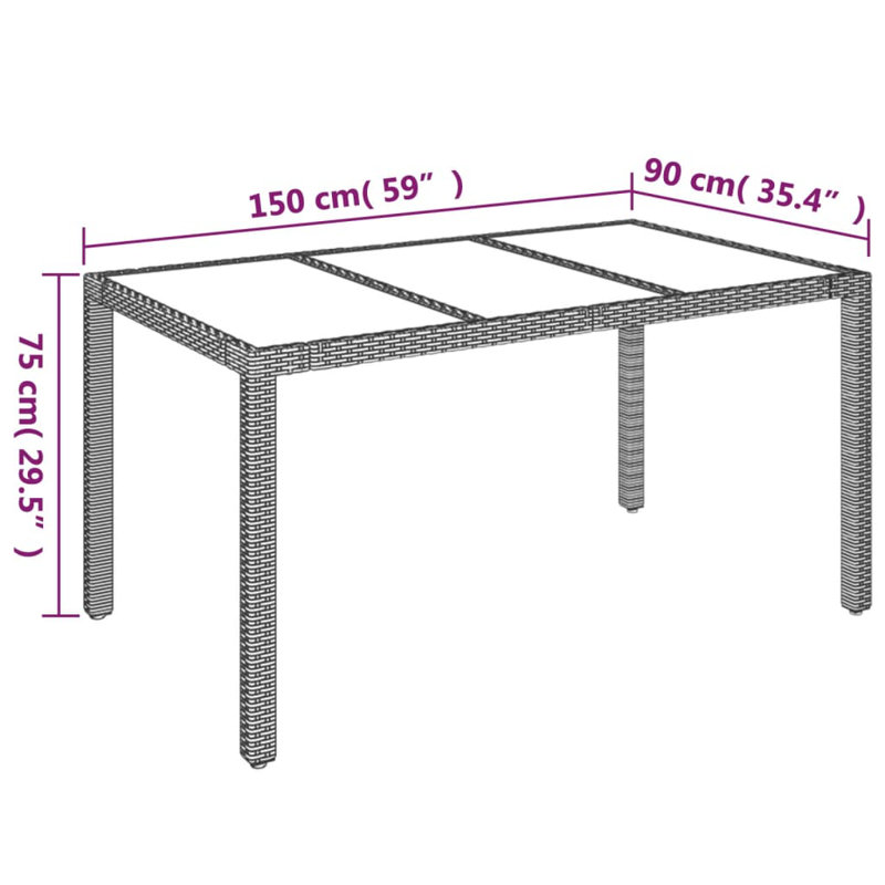 Adaleia Rectangular Outdoor Dining Table, 75cm H x 150cm W x 90cm D, Black