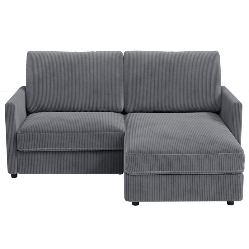 Modern Corduroy 2 Seater Sofa with Ottoman, Dark Gray Corduroy