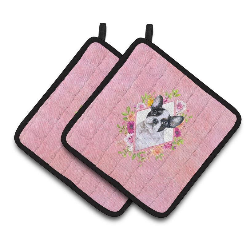 Ensemble de cuisinier poignée 2 pièces caroline trésors sheltie, Rose, Bouledogue français