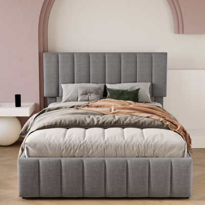 Juhi Upholstered Tufted Linen Platform Bed with Lift-up Storage and Reinforced Slat Support