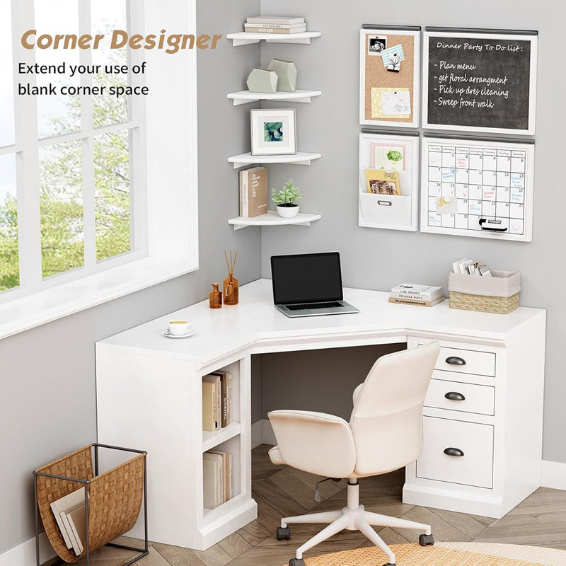 Ensemble de 4 tablettes d'angle flottantes blanches en coin pour petits espaces