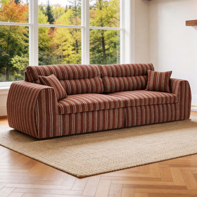 Canapé tissé à compression en chenille, canapé droit compact avec éponge haute densité, canapé peu encombrant pour salon, appartement et bureau, à rayures acajou