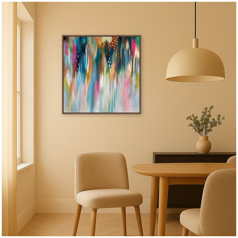 Reproduction d'art encadré sur toile carrée d'EV Brushstroke 142 par Jessi Raulet d'Ettavee, Noyer Sylvie