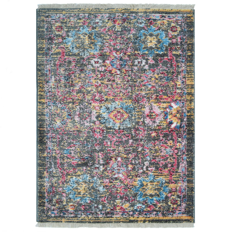 Area Rugs Washable Non-Slip, Vintage Carpet for Living Room Bedroom Dining Room, MACHINE MADE POLYESTER AREA RUGS  - Black/Pink/Blue Color, Plain Solid Design