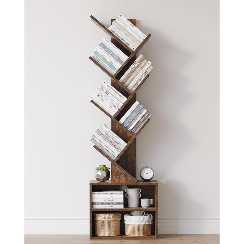Bibliothèque à 6 niveaux avec armoire de rangement et bibliothèque rustique brun