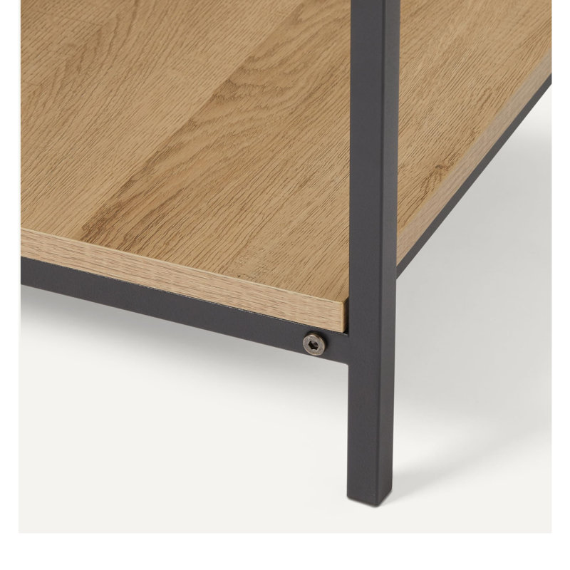 Square Side Table with Bottom Storage Shelf, Steel Frame Nightstand, Easy Assembly Accent End Table for Bedroom Living Room, Oak Finish 40×40×51cm