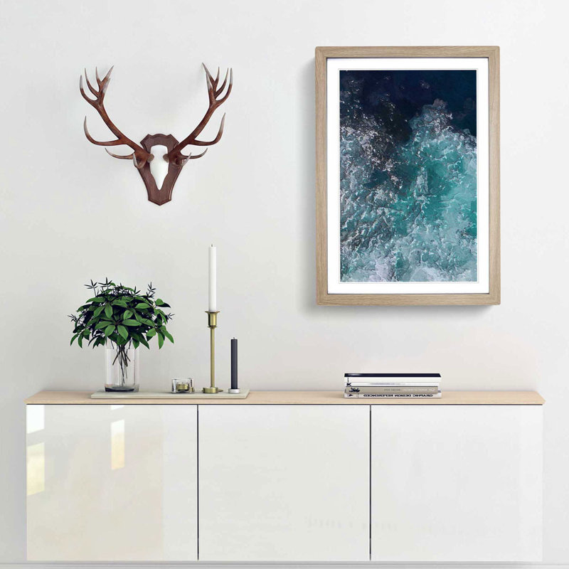 Marbled Waters - Picture Frame Painting Print, 65cm H x 48cm W x 2cm D, Oak Framed