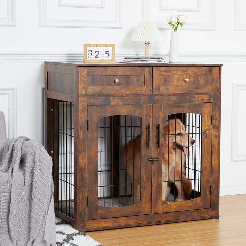 Niche pour chien Fanechka, Brun rustique, H 40 po x l 23,6 po x P 39,4 po