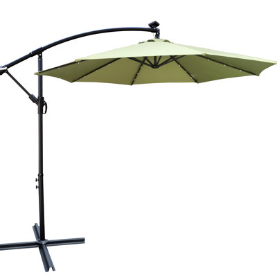 Parasol d'extérieur 10 pi avec lumières solaires imperméables, 8 nervures, manivelle et base croisée pour parasol de patio à DEL alimenté pour piscine de jardin. Pare-soleil imperméable. Ribs Base. Auvent. Rouille - acier