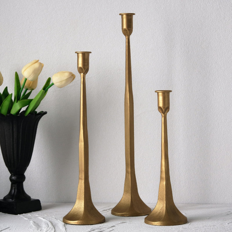 Iron Taper Candle Holder Set of 3, Gold