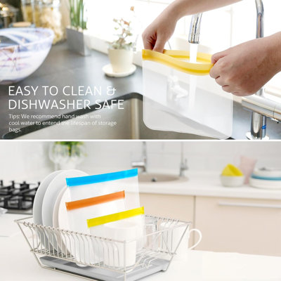 10 Pack Dishwasher Safe Silicone Food Snack Storage Bags with 3 Sizes for Marinate Meats