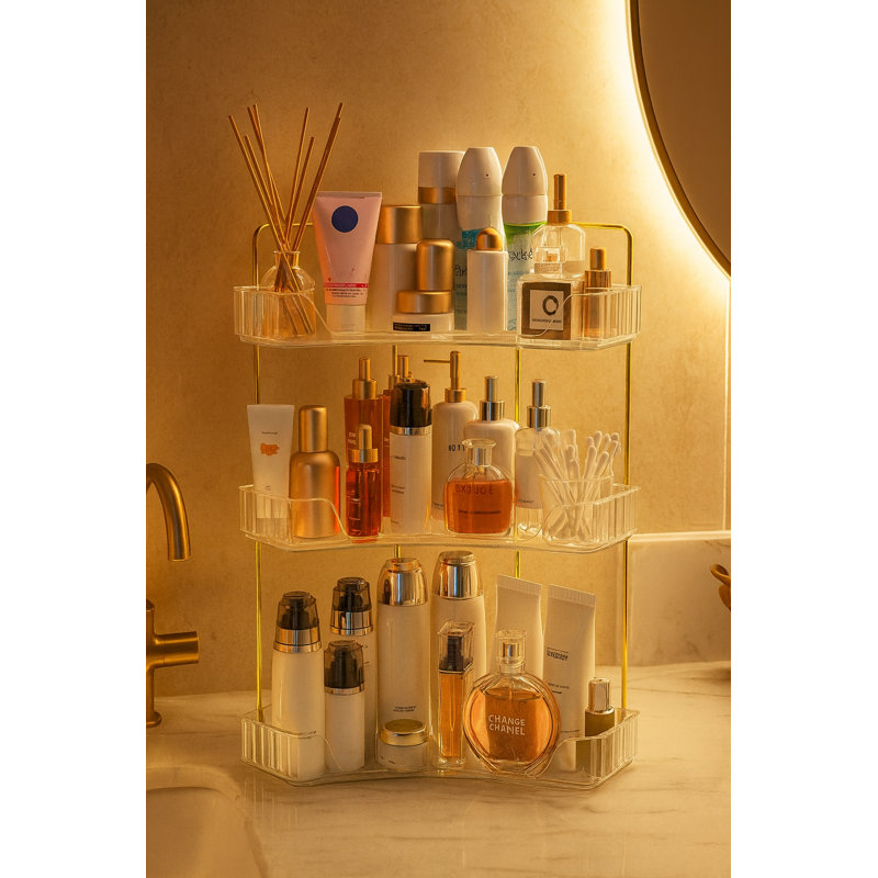 Organisateur de comptoir de coin de salle de bain - Tablette de comptoir de salle de bain à 3 niveaux