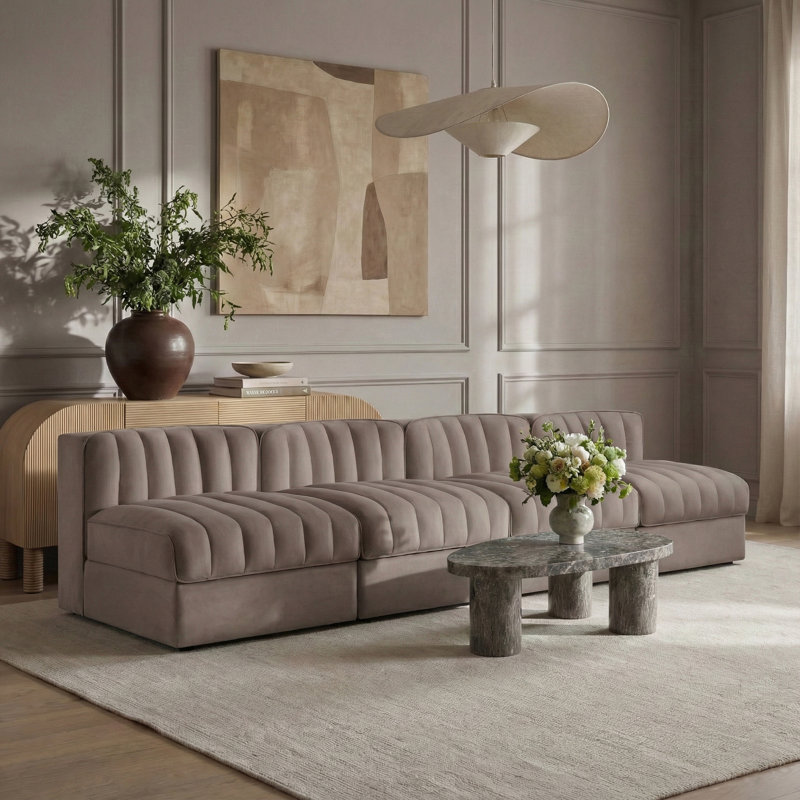 Tissu 4 pièces Paynton Velvet Performance Canapé modulaire, 27 po H x 116 po L x 34 po P, 4, Taupe