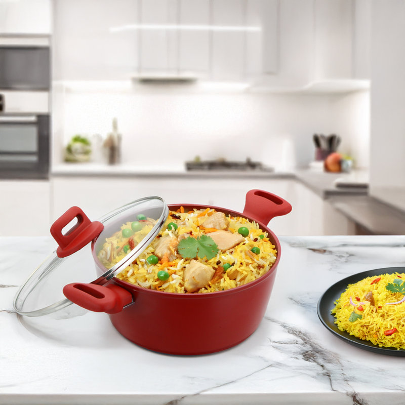 ZOYA 8 - Piece Non-Stick Aluminum Cookware Set, Red