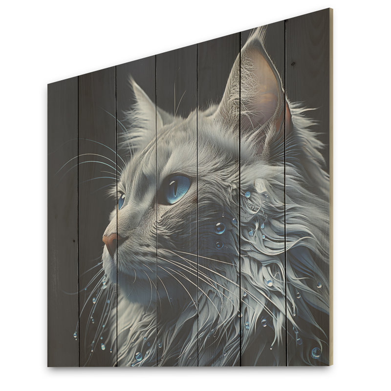 «Nebelung Cat Nightfall Portrait I», art mural en bois sur bois de pin naturel, H 15 po x l 15 po