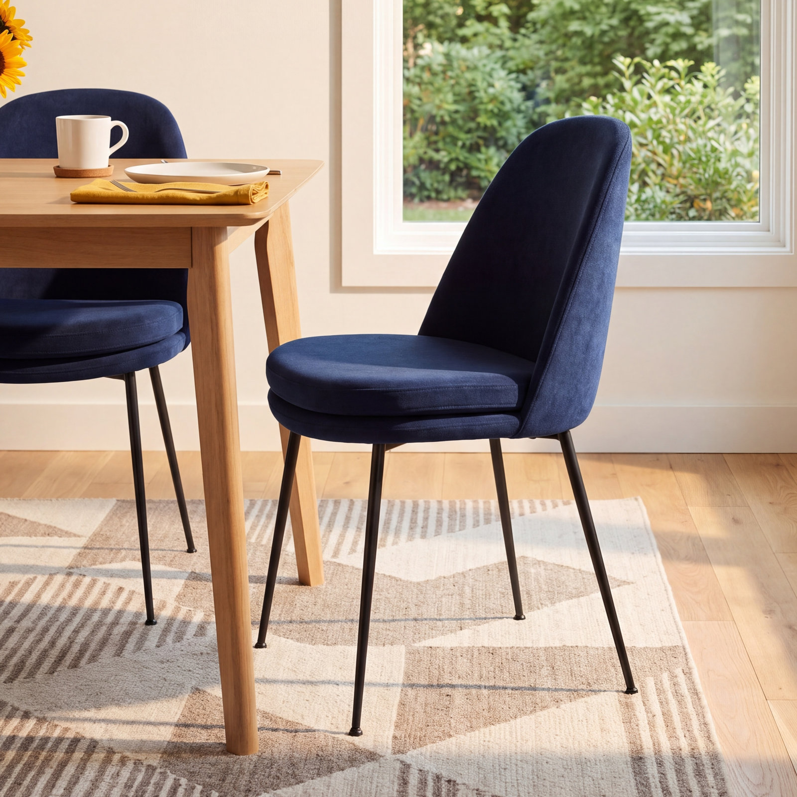 Wallace Velvet Dining Chair, Navy Blue