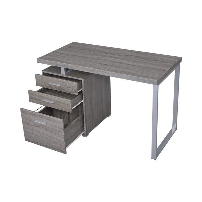Bureau d'écriture réversible à 3 tiroirs Effrosini, Gris / blanc