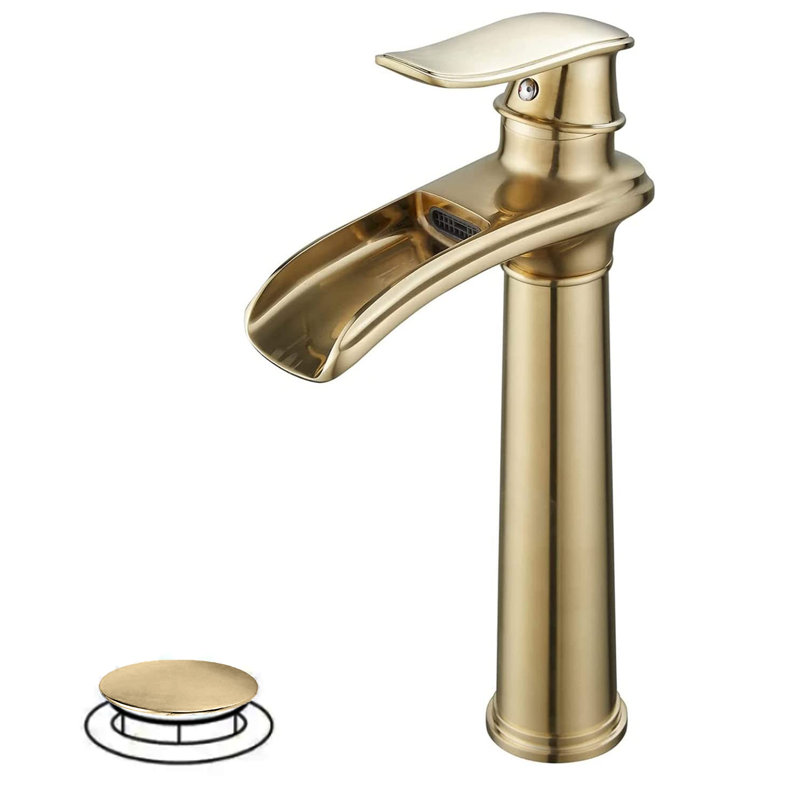 Robinet de salle de bain à un trou avec drain Waterfall, Or brossé