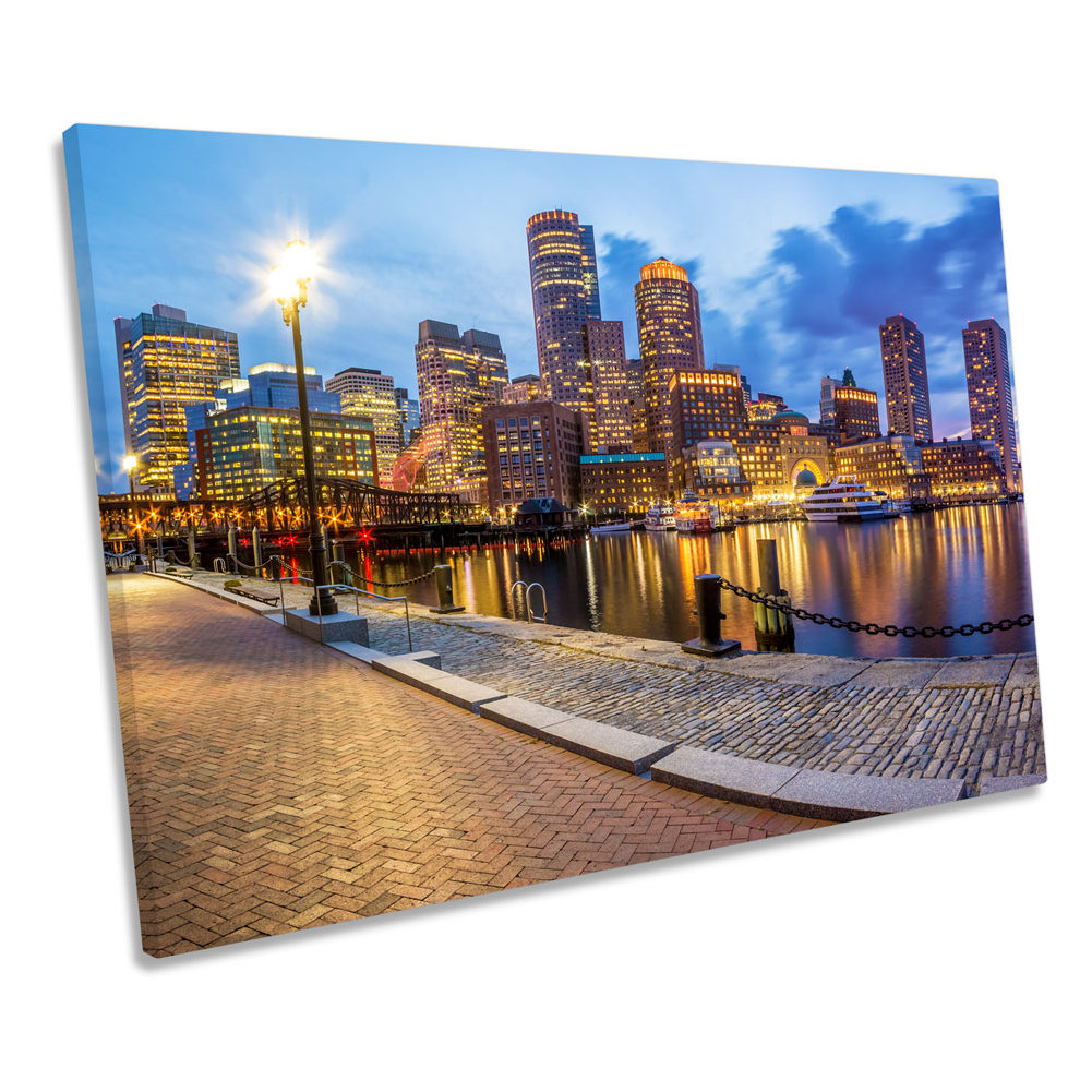Boston City Skyline - Wrapped Canvas Print