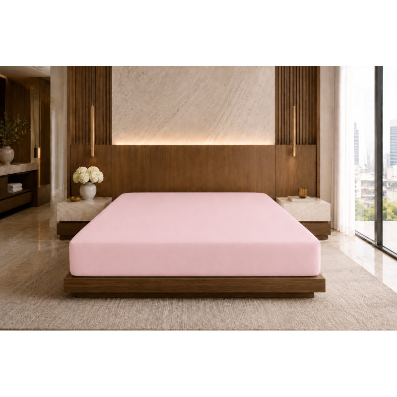 Plain Dye 200 TC Egyptian-Quality Cotton Egyptian Cotton Plain Weave / Muslin Fitted Sheet, Double (4'6), Powder Pink