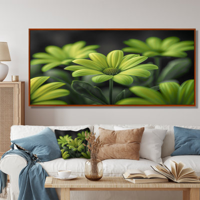 Photo de marguerites monochromes vertes et noires - salon de marguerites murales