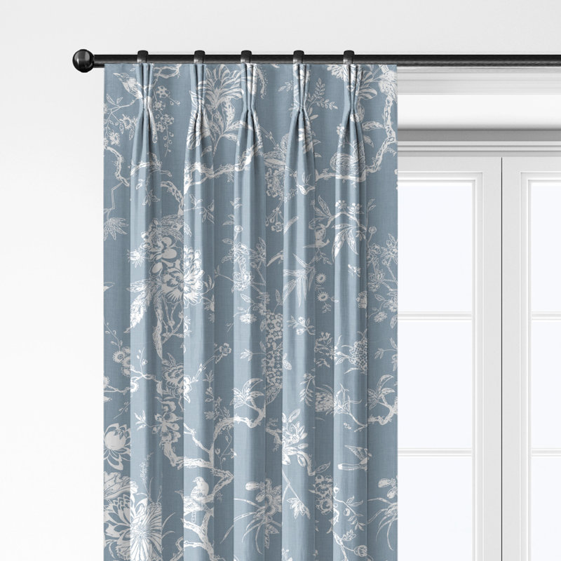 Elwood Cornflower Cotton Pinch Pleat Drapery Panel Set of 2, 20" W x 48" L