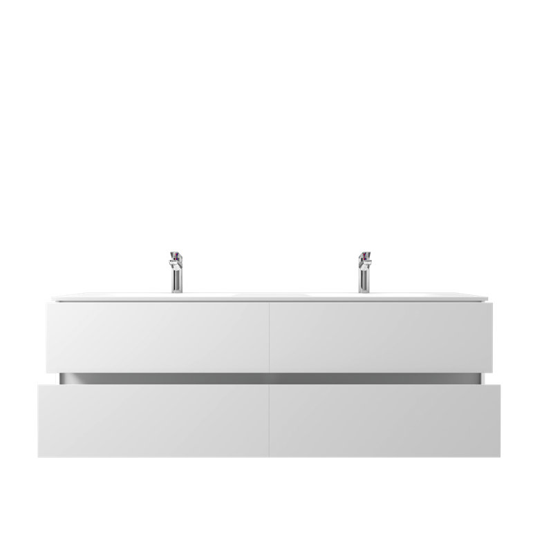 Meuble-lavabo double 60 po avec tiroirs Megsed R, Blanc, Blanc