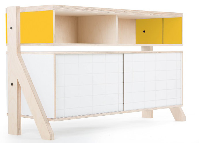 Derrall 115cm Sideboard, White/Canary Yellow and Blue