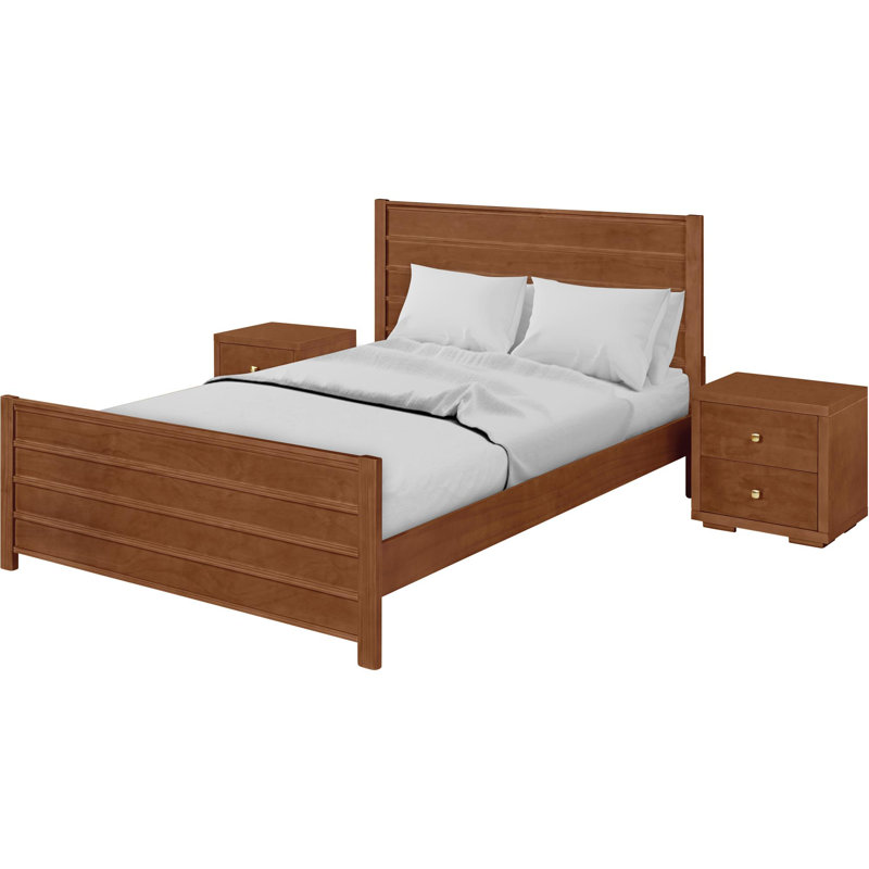 Caroline Platform 3 Piece Bedroom Set with Paneled Headboard and Footboard, Walnut, King