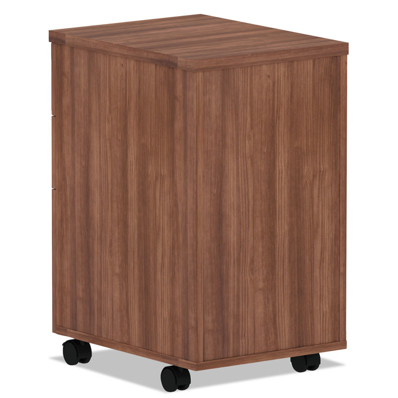 Walnut 3-Drawer Mobile Lockable Legal Size Pedestal Cabinet