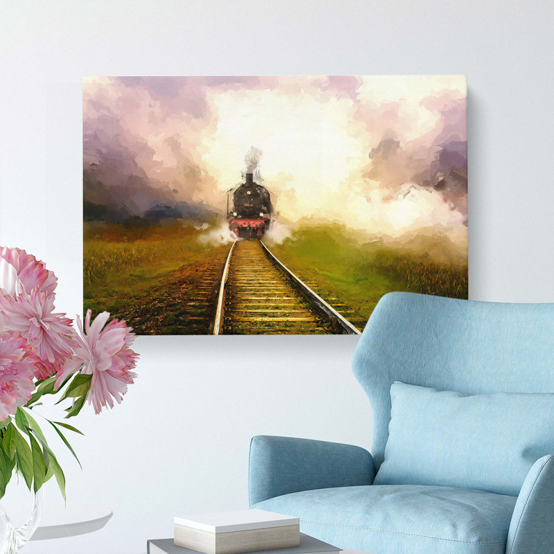 Steam Train Upon The Tracks In Abstract - Wrapped Canvas, 35cm H x 50cm W x 3cm D