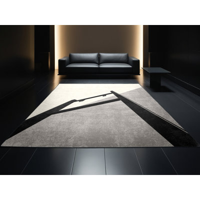 Machine Washable Bracondale Pull Up Bar Industrial Rug in Beige – Black Binding