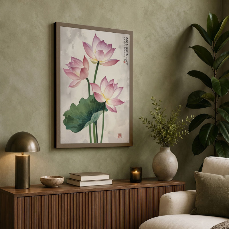 Lotus in Bloom Botanical - Wrapped Canvas, 18x12 - 45.7 x 30.5 cm, White Border