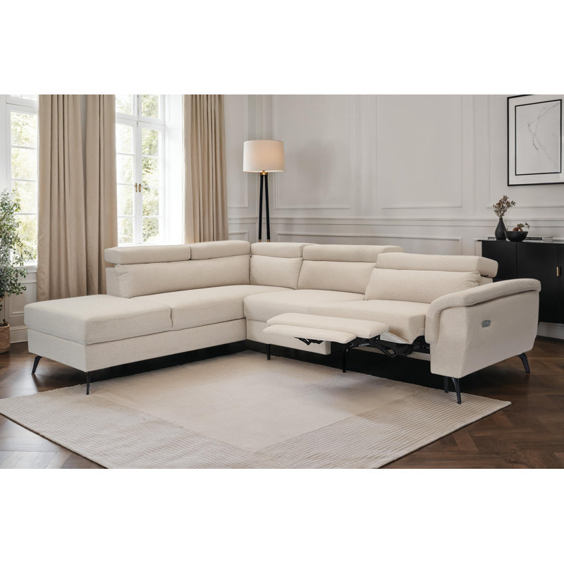 Dequita 5 Seater Electric Reclining Corner Sofa , Beige Linen, Left Hand Facing