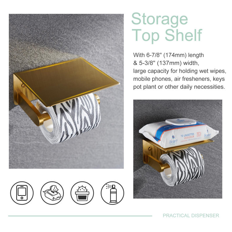 APLusee A8912PE Stainless Steel Toilet Paper Holder with Phone Shelf Finish: Brushed Gold